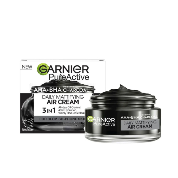 Garnier SkinActive AHA+BHA Crème matifiante pour le visage 3 en 1 au charbon 50 ml