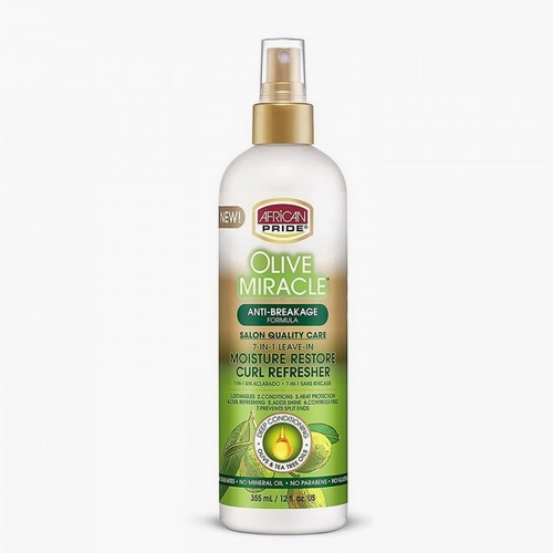 African Pride Olive Miracle 7 en 1 Soin sans rinçage hydratant et raviveur de boucles 355ml