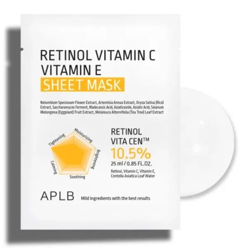 Aplb Masque Tissu Retinol Vitamin C et E Teint Lumineux – Anti Age 1 pièce