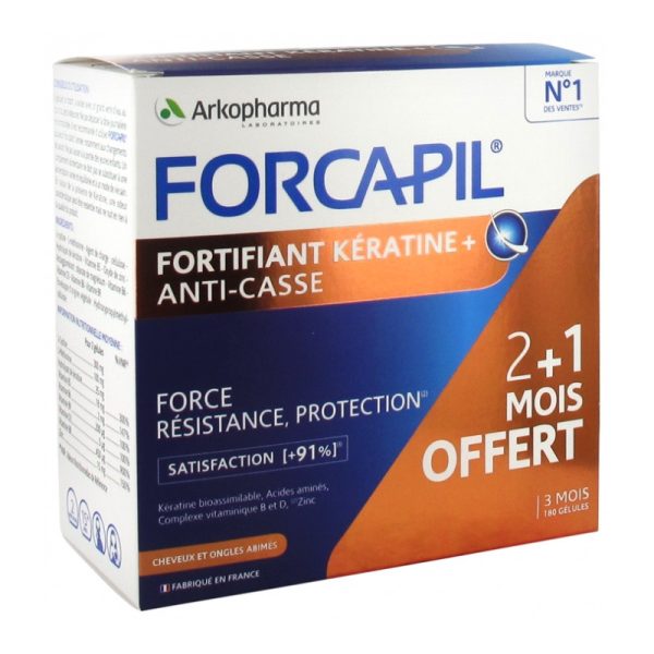 Arkopharma Forcapil Complément Alimentaire Pour Cheveux Fortifiant Kératine+Programme 3 mois 120 + 60 Gélules