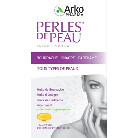 Arkopharma Perles de Peau Hydratant Huile Bourrache Et Onagre 180 capsules