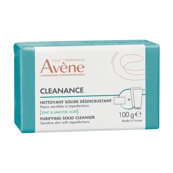 Avène Cleanance Nettoyant Solide Désincrustant Zinc et Acide Salicylique Peau Sensible à Imperfections 100g