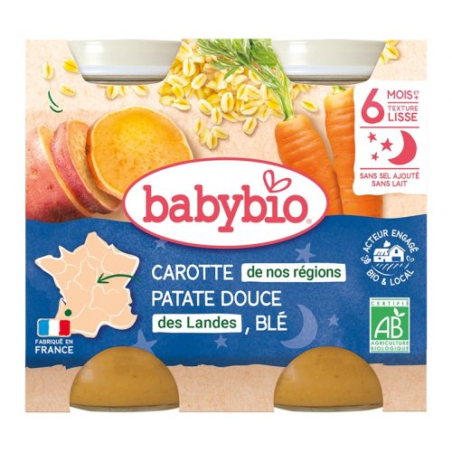 Babybio Carotte de nos régions Patate douce des Landes Blé Petits pots 2x200g