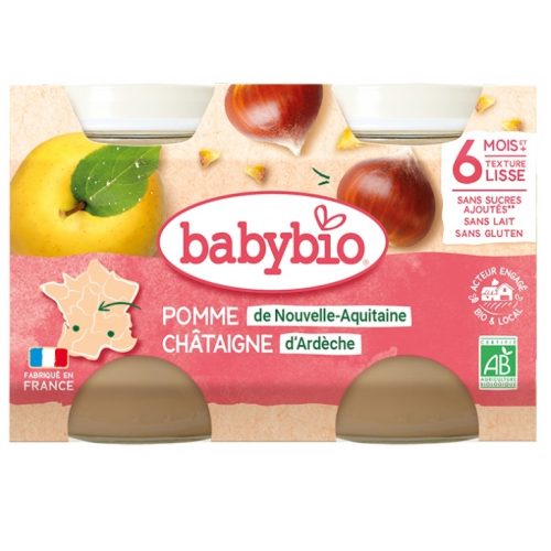 Babybio Pomme Châtaigne 6 Mois et plus Bio 2 Pots 130 g