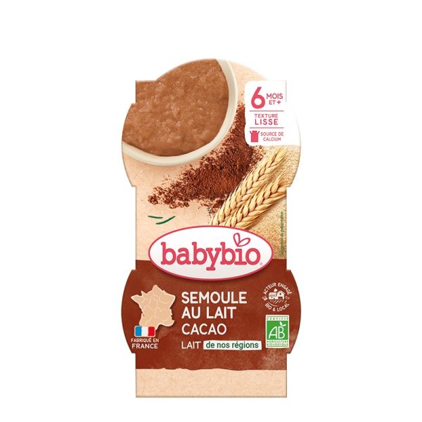 Babybio Desserts Lactés Bébé Semoule au Lait Cacao 2x100g