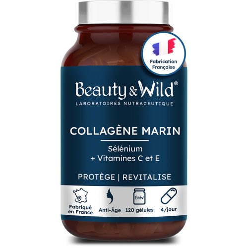 Beauty&Wild Collagène Marin Anti Age Corps et Cheveux + Sélénium + Vitamines C & E 120 Gelules