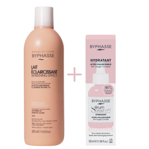 Byphasse Duo Hydrantant Et Unificateur de Teint – Lait 500 ml + Sérum Sorbet Hydratant 50 ml