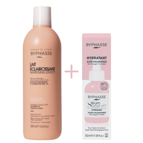 Byphasse Duo Hydrantant Et Unificateur de Teint – Lait 500 ml + Sérum Sorbet Hydratant 50 ml