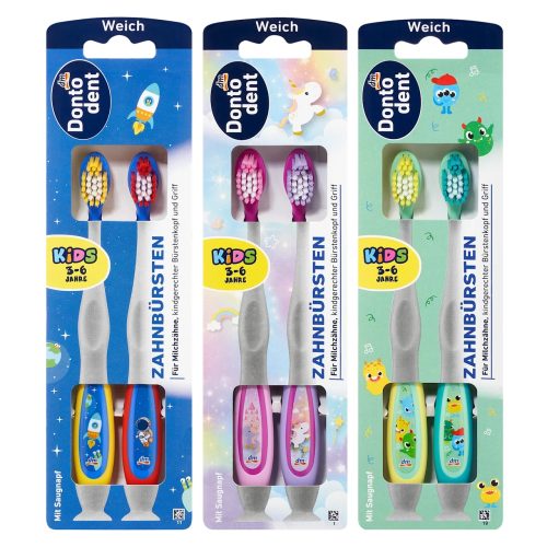 Dontodent Brosse à Dents Souple pour Enfants 3 à 6 ans Lot de 2 Brosses