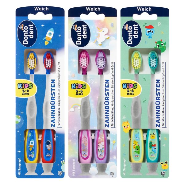 Dontodent Brosse à Dents Souple pour Enfants 3 à 6 ans Lot de 2 Brosses