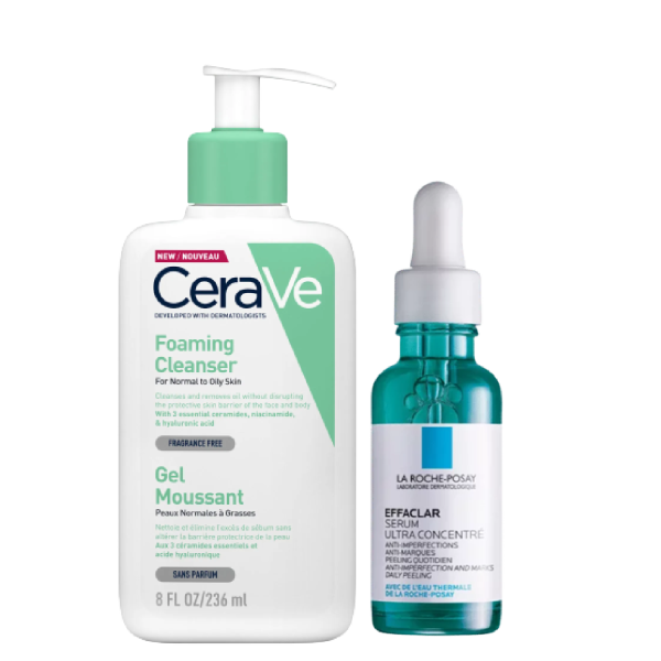 Kit SOS Anti Imperfections Cerave Gel Moussant + La Roche Posay Sérum Effaclar Anti-acné Anti-tâches