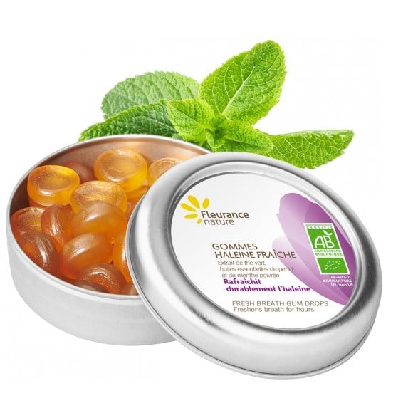 Fleurance Nature Gommes haleine fraîche Bio Complément alimentaire. Boite métallique de 35g.