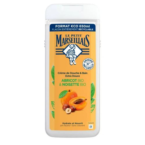 Le Petit Marseillais Crème de Douche et Bain Extra Douce Abricot BIO et Noisette BIO 650 ml