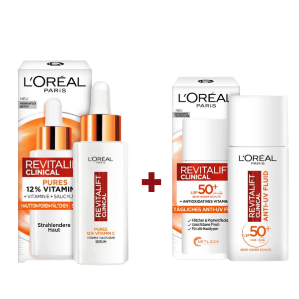 L’Oréal Revitalift Vitamin C Duo Illuminatrice (Anti Age Et Unifiant) Sérum + Fluide Solaire