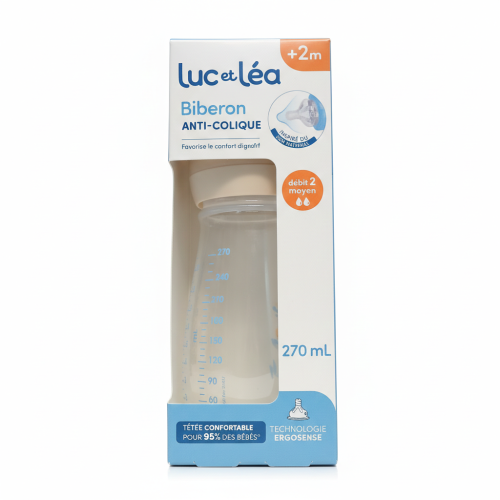 Luc et Léa Ergosense Biberon Anti-Colique 270 ml Débit Moyen 2 Mois et Plus