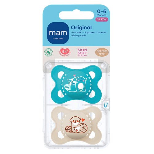 Mam Sucette en Silicone Original Bleu Beige 0 à 6 mois lot de 2
