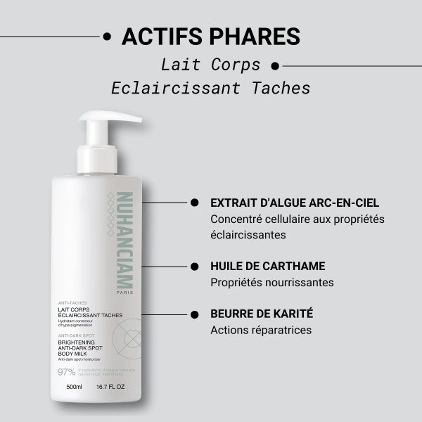 Nuhanciam Lait Corps Éclaircissant Taches et Hydratant correcteur d'Hyperpigmentation 500 ml
