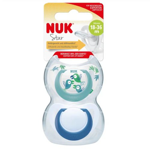 NUK Sucette en Silicone 18 à 36 mois – 2 pièces (Turquoise/Bleu)