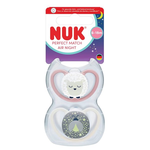 Nuk Sucette Perfect Match Air Night en Silicone Age 6-18 mois Lot de 2