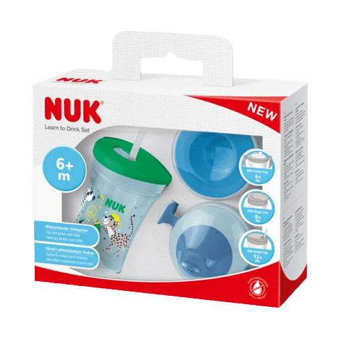 Nuk Kit Pour Apprendre à Boire avec Boîte Cadeau pour Bébé de plus 6 mois Bleu/Vert 3 pièces