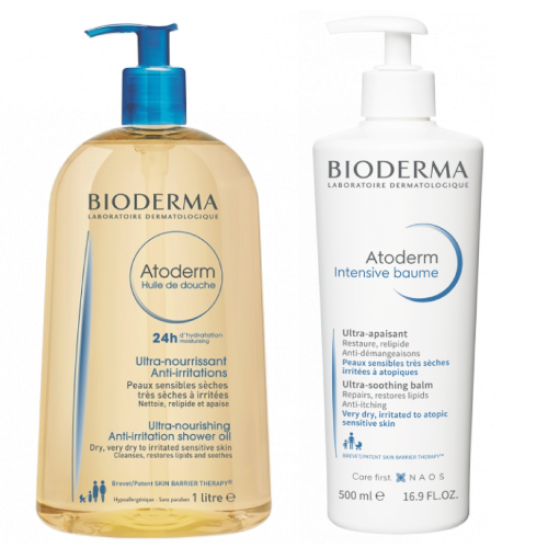 Bioderma Duo Atoderm Huile de Douche + Atoderm Peaux Sensibles et Sèches (Contre Irritations et Démangeaisons; Restaure, Relipide et Apaise)