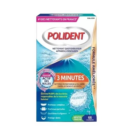 Polident Corega 3 Minutes Nettoyant pour Appareils Dentaires 66 Comprimés