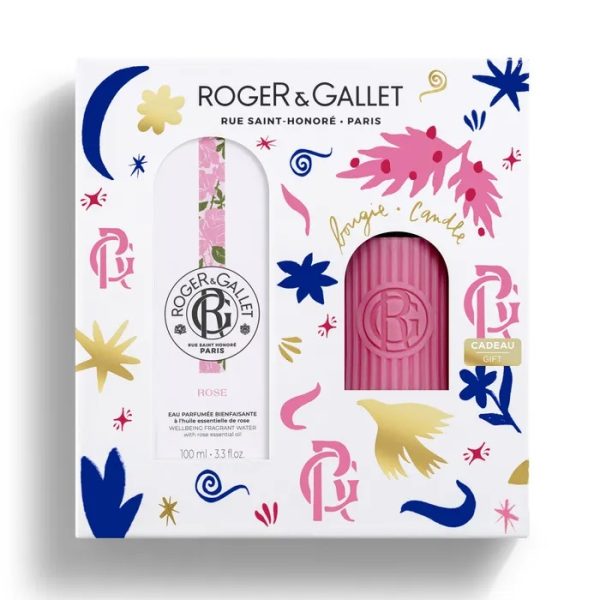 Roger et Gallet Rose Coffret Eau Parfumée Bienfaisante 100ml et Une Bougie parfumée Rose 75g