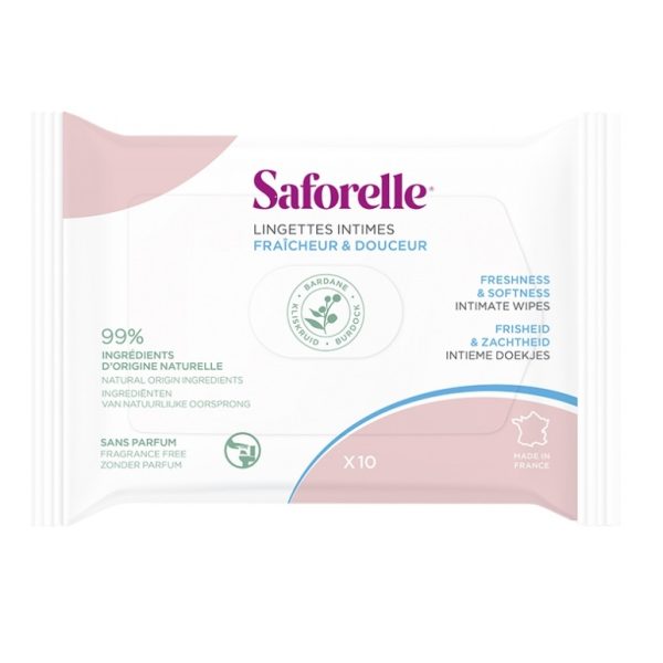 Saforelle Lingettes Intimes Fraîcheur et Douceur 10 Lingettes