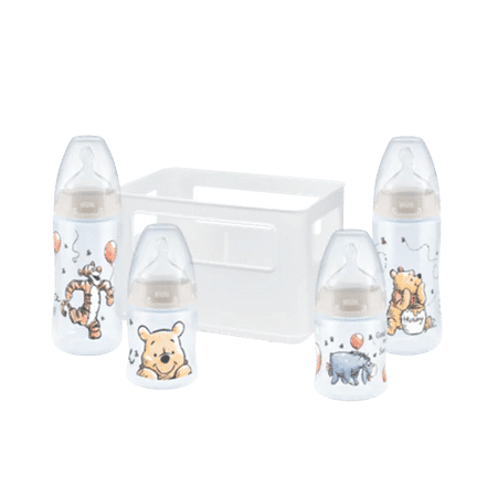 NUK Kit Disney Winnie l’Ourson Boîte avec 4 Biberons + Contrôle Température Age 0 à 6 mois