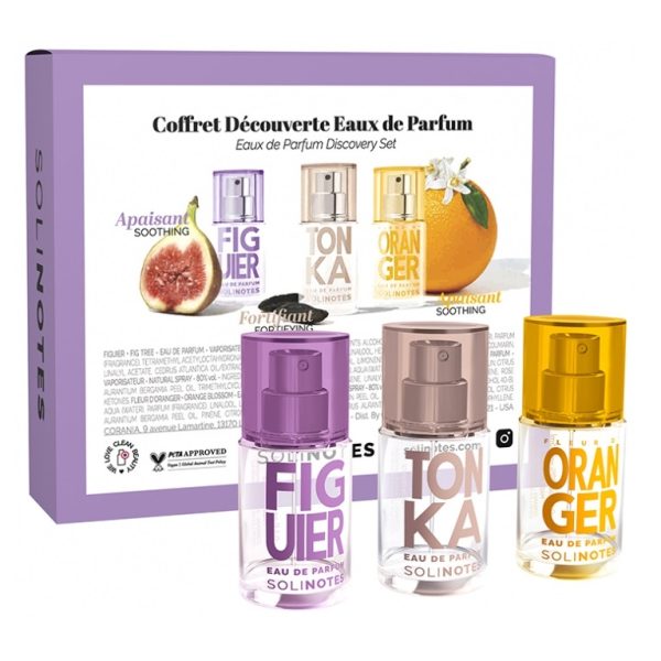 Solinotes Coffret Cadeau 3 Eaux de Parfums Figuier Tonka et Fleur d'Oranger 3 pièces de 15ml