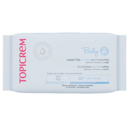 Topicrem Bébé Lingettes à l'Eau Nettoyantes Peaux Sensibles 60 Lingettes